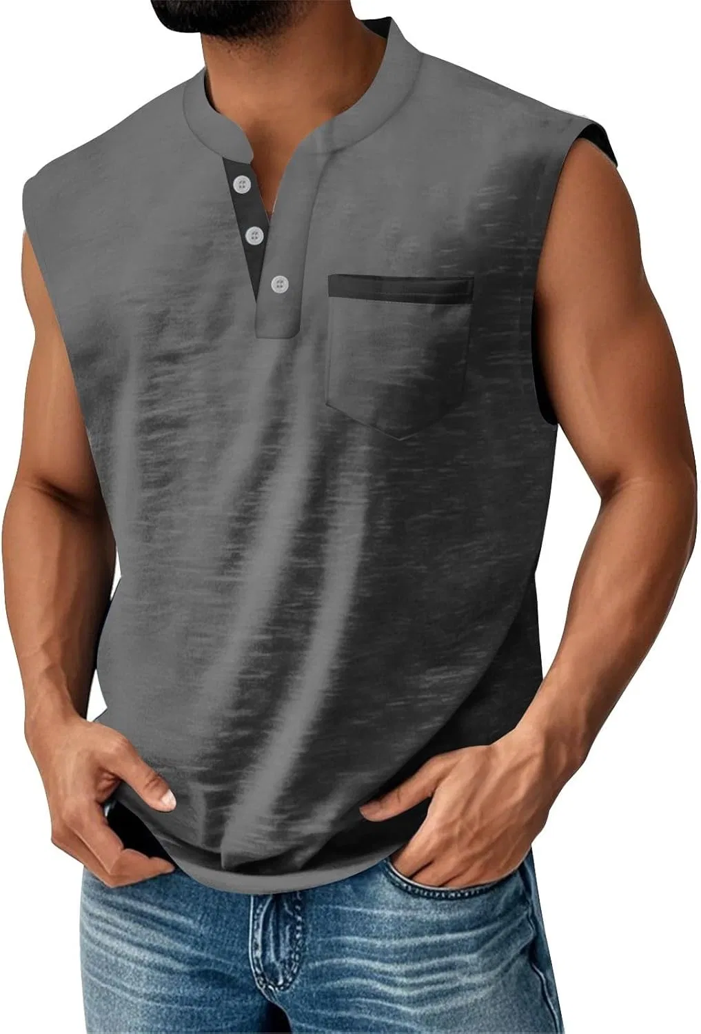 Мужская свободная майка с пуговицами Vintage, Dark Gray