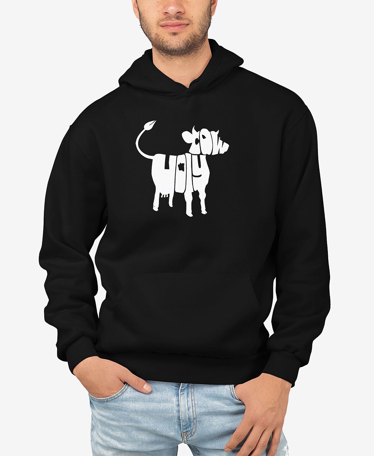 

Мужская толстовка с капюшоном holy cow word art LA Pop Art, черный