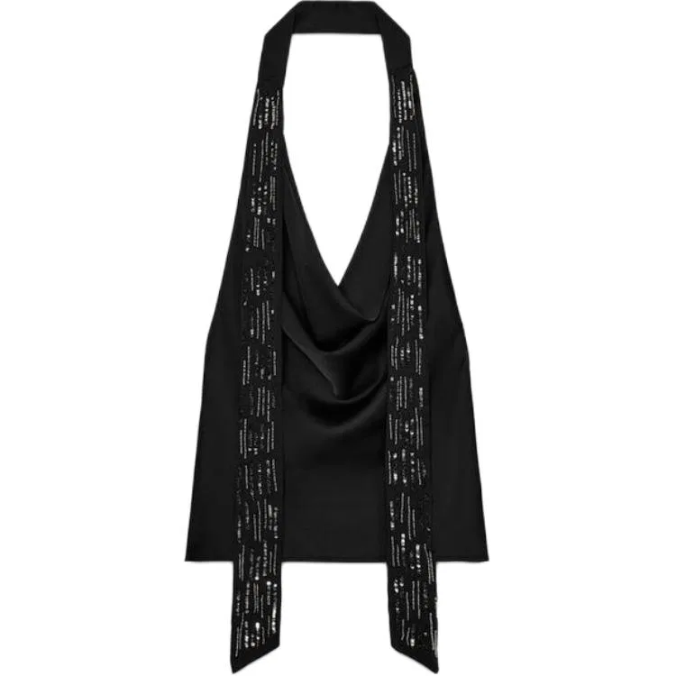 Женский топ без рукавов с V-образным вырезом и завязками на шее ZARA, Black