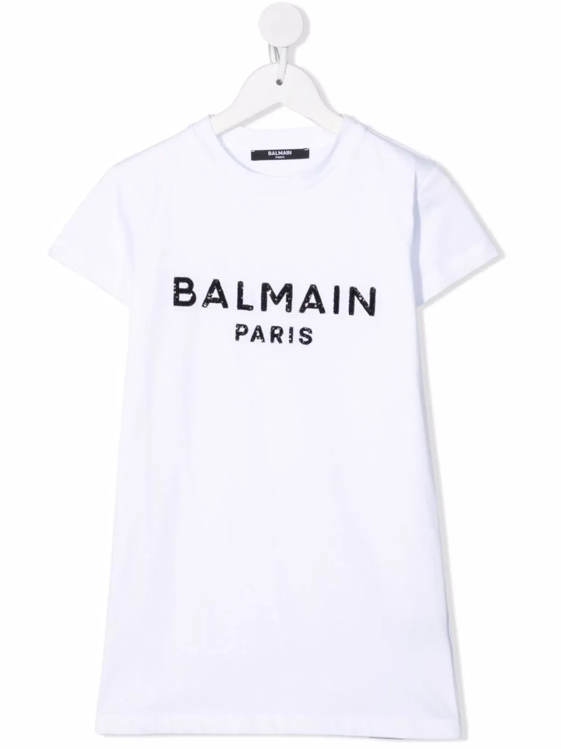 Платье‑футболка с логотипом из пайеток Balmain, белый