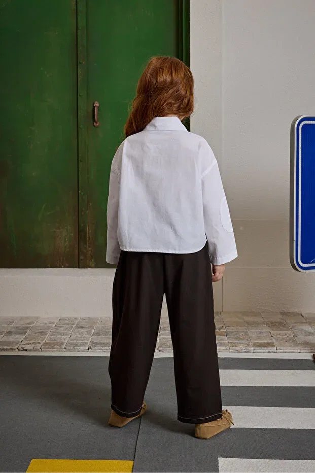 Детская рубашка для мальчиков с длинным рукавом Oversize shirt with kangaroo pocket Fahhar Kids, White — фото 3