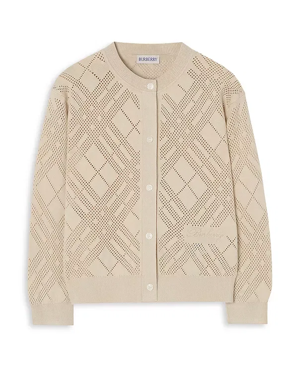 Детский кардиган для девочек с принтом Pointelle Burberry, Clam
