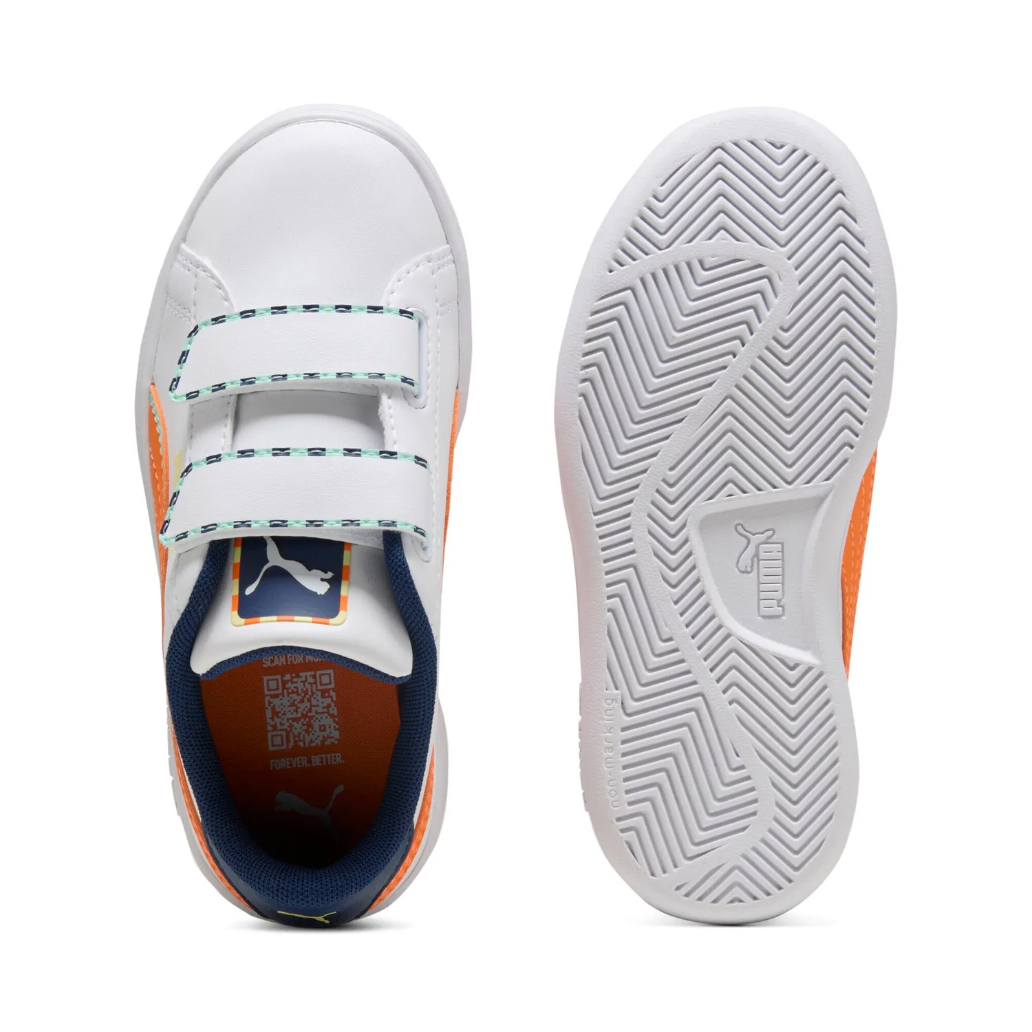 Детские кроссовки с регулировкой липучкой PUMA, White/Orange Glo — фото 4