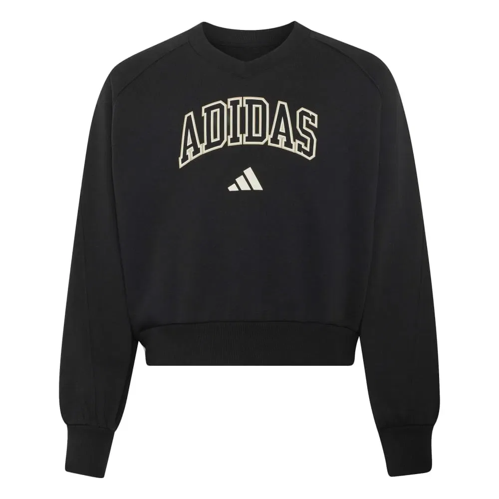 Детский свитшот для девочек с принтом Collegiate Typography Adidas, Black
