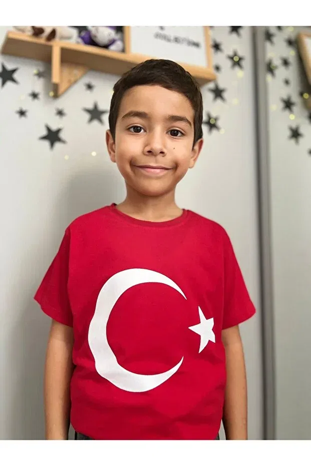 Детская футболка с принтом Kids Turkish Flag T-Shirt Gökmete, Red — фото 3