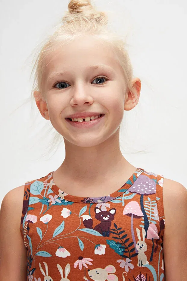 Детское платье для девочек с принтом Brown Forest Animals Girl's Patterned Sleeveless Dress Lovetti, Brown — фото 3