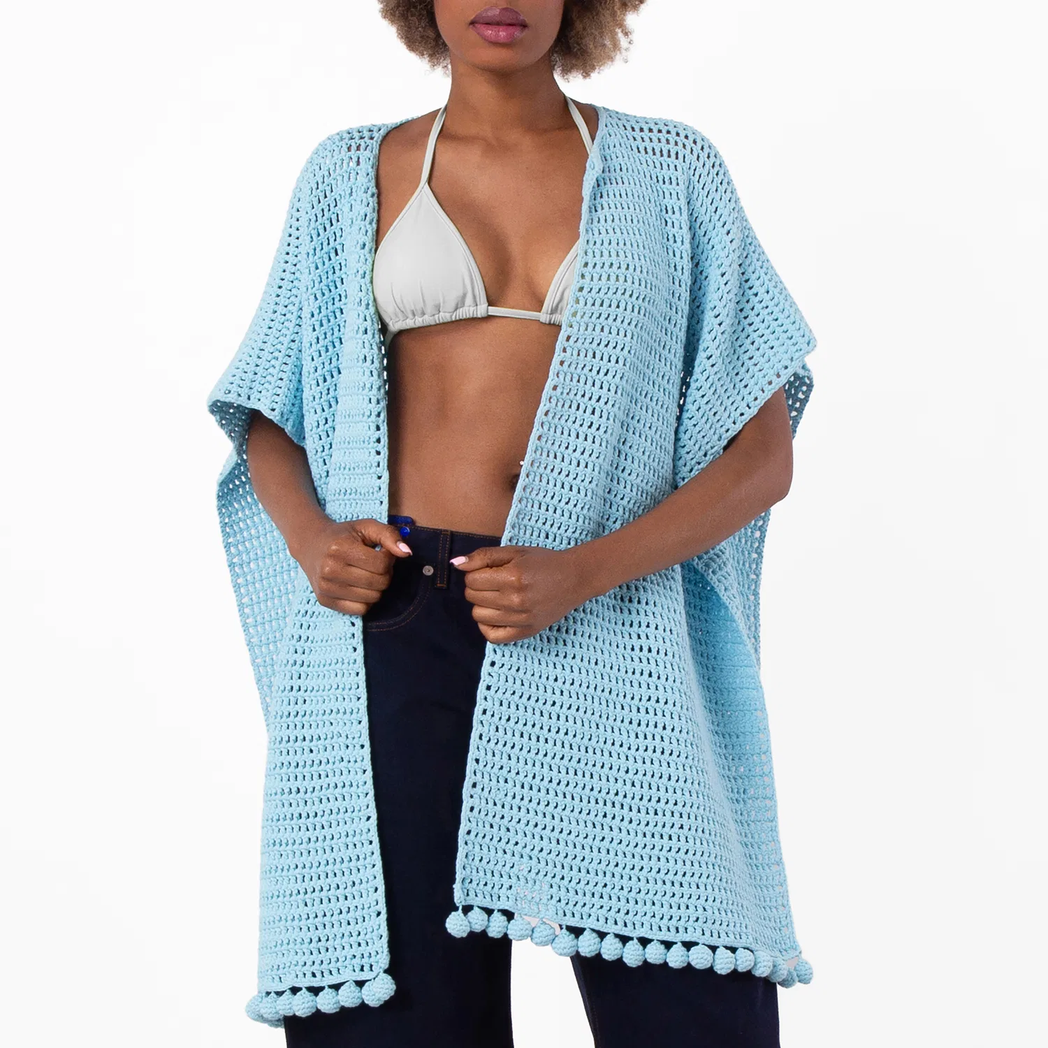 Накидка из хлопка ручной вязки Burberry, Bright Topaz Blue