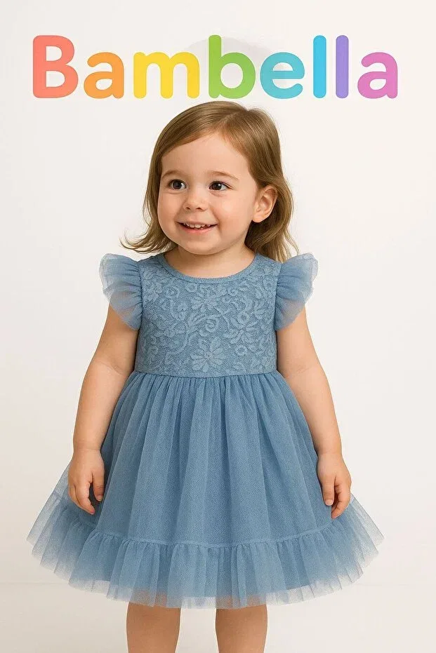 Детское платье для девочек с принтом Daisy Girl Blue Crew Neck Girl's Tutu Dress Bambella, Blue