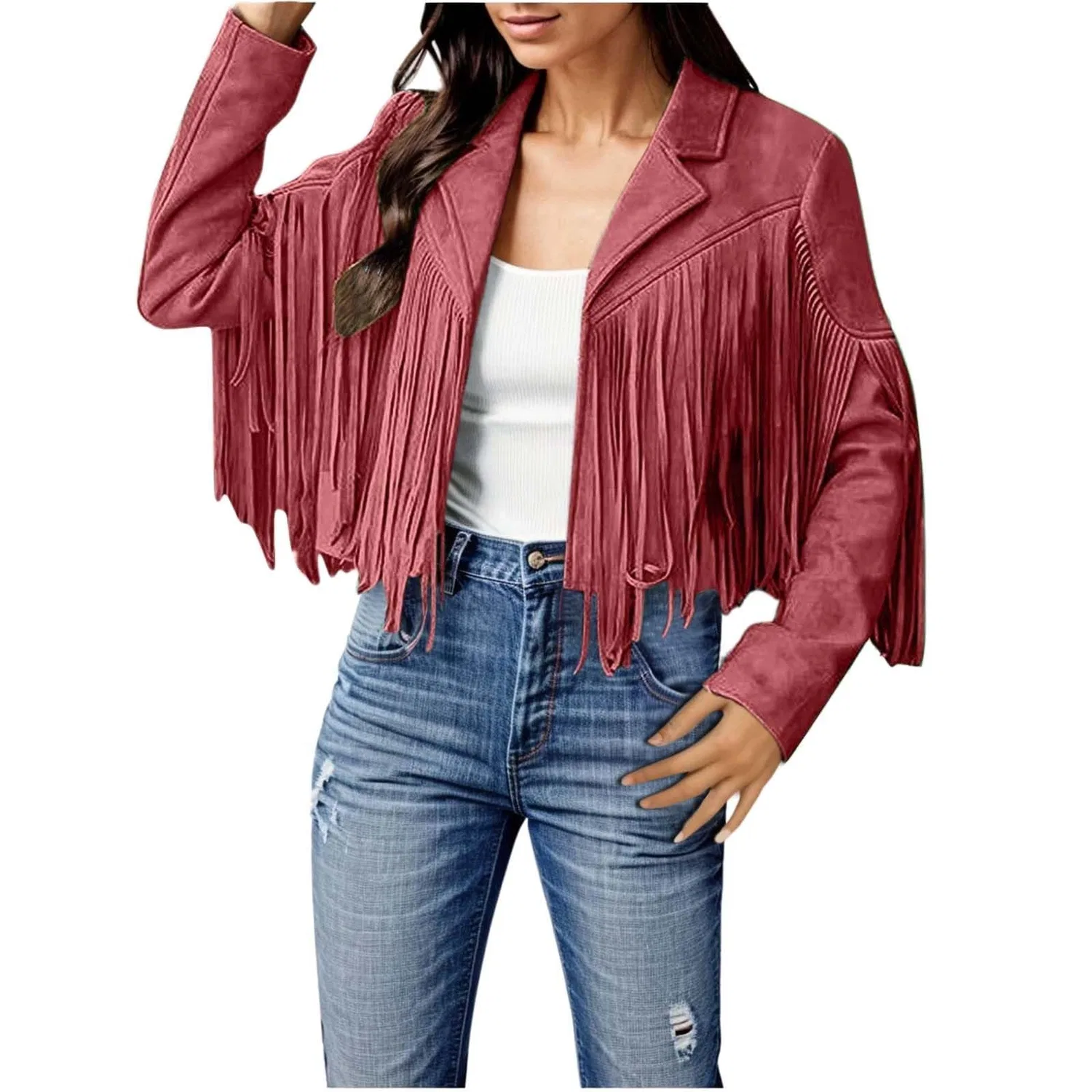 Женская кожаная куртка с бахромой Vintage Leather Jacket, Rosso Anguria