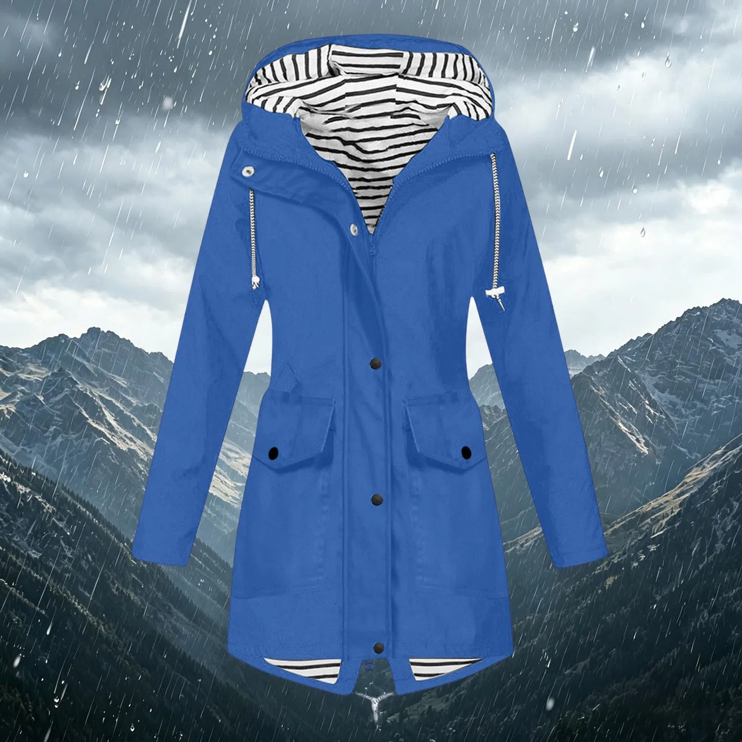 Женский дождевик с капюшоном и молнией Softshell, A20 Blu — фото 2