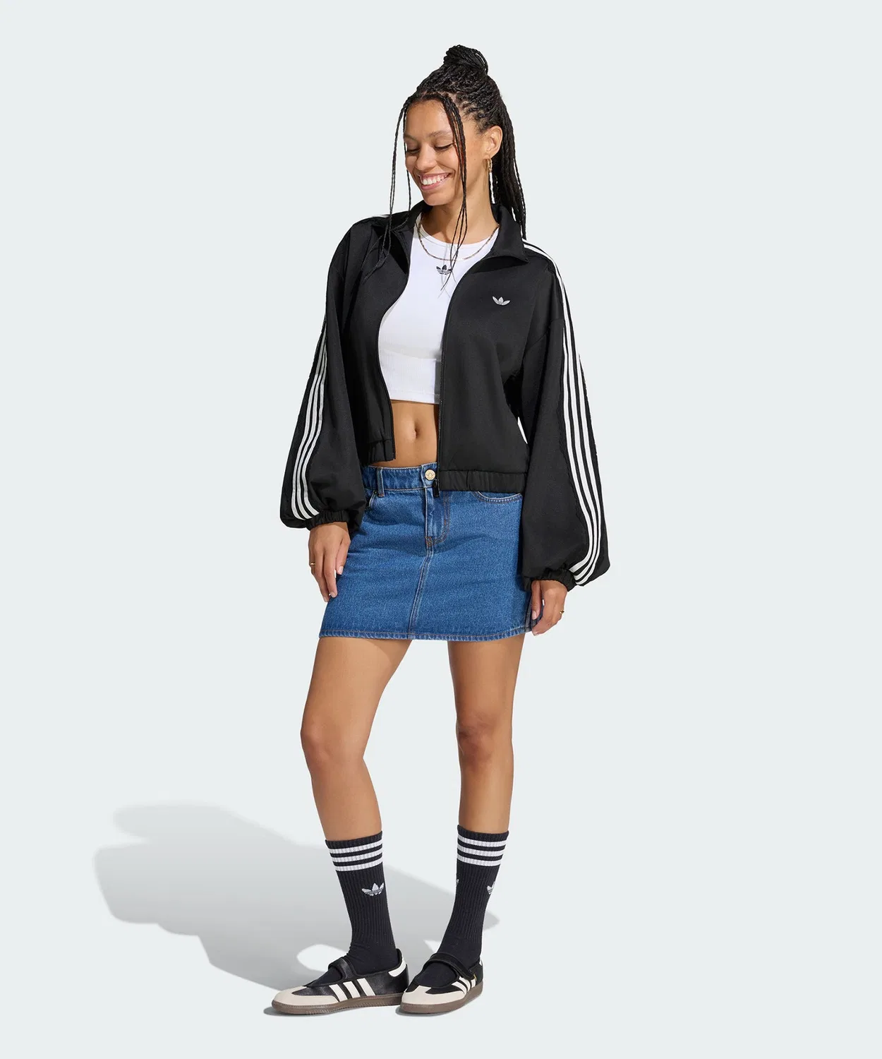 Женский оверсайз-трек-топ с кружевными вставками Adidas Originals, Black — фото 2