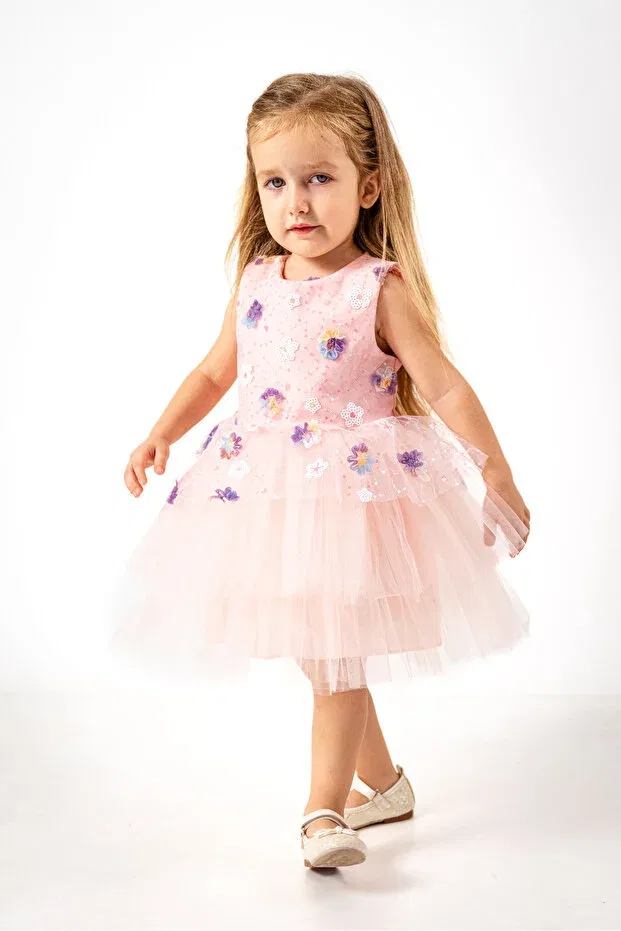 Детское платье для девочек с принтом Daisy Sequin Tutu Evening Dress Dfn, Powder