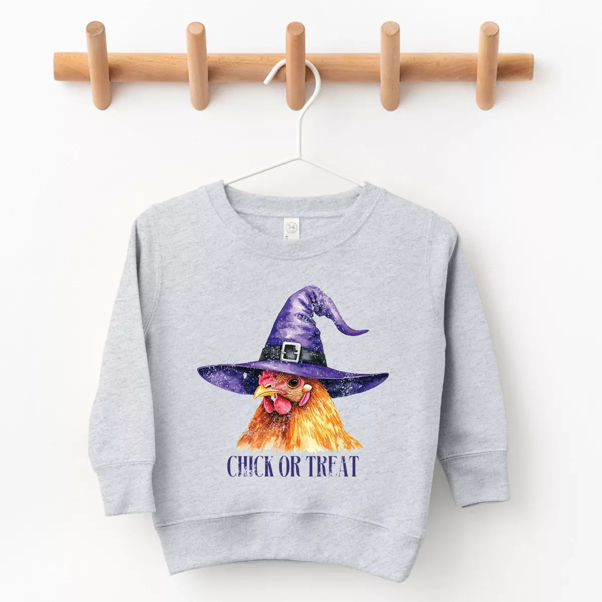 Детский свитшот для девочек с принтом Chick Or Treat Watercolor Distressed The Juniper Shop, Heather Grey