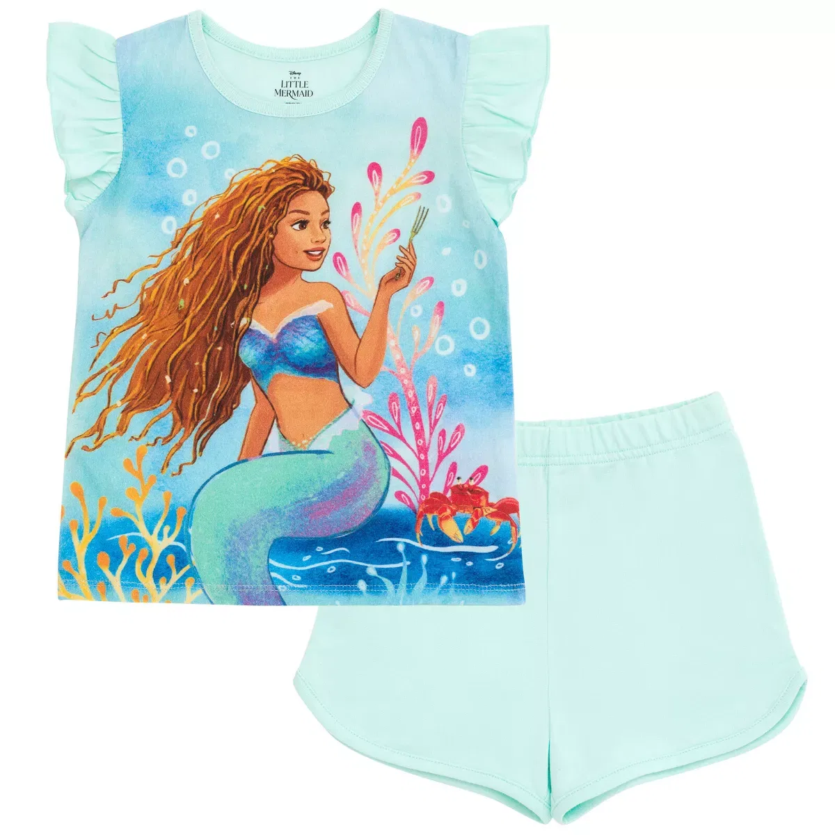 Детский комплект футболки и шорт для девочек с принтом Disney The Little Mermaid Ariel, Цвет Little Mermaid
