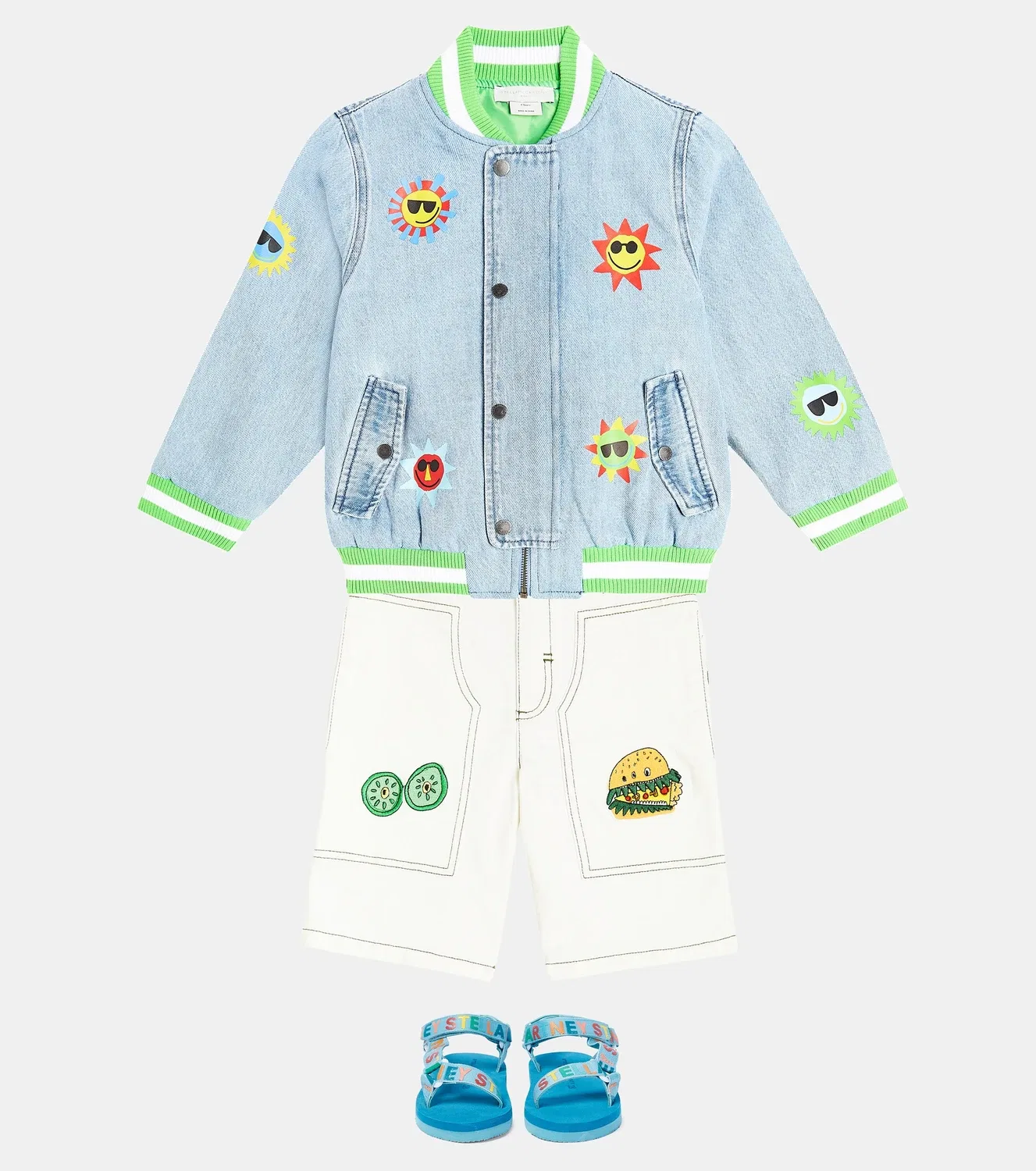 Джинсовая куртка-бомбер с вышивкой Stella Mccartney Kids, голубой — фото 2