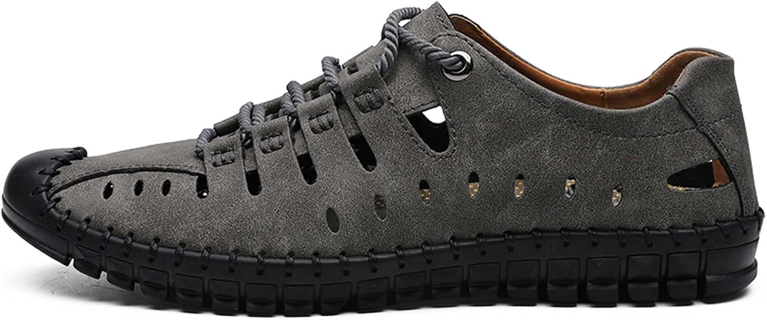 

Мужские кожаные сандалии с закрытым носком, дышащие, противоскользящие, модные, для активного отдыха, пляжа, спорта и повседневной летней ходьбы Generic, серый