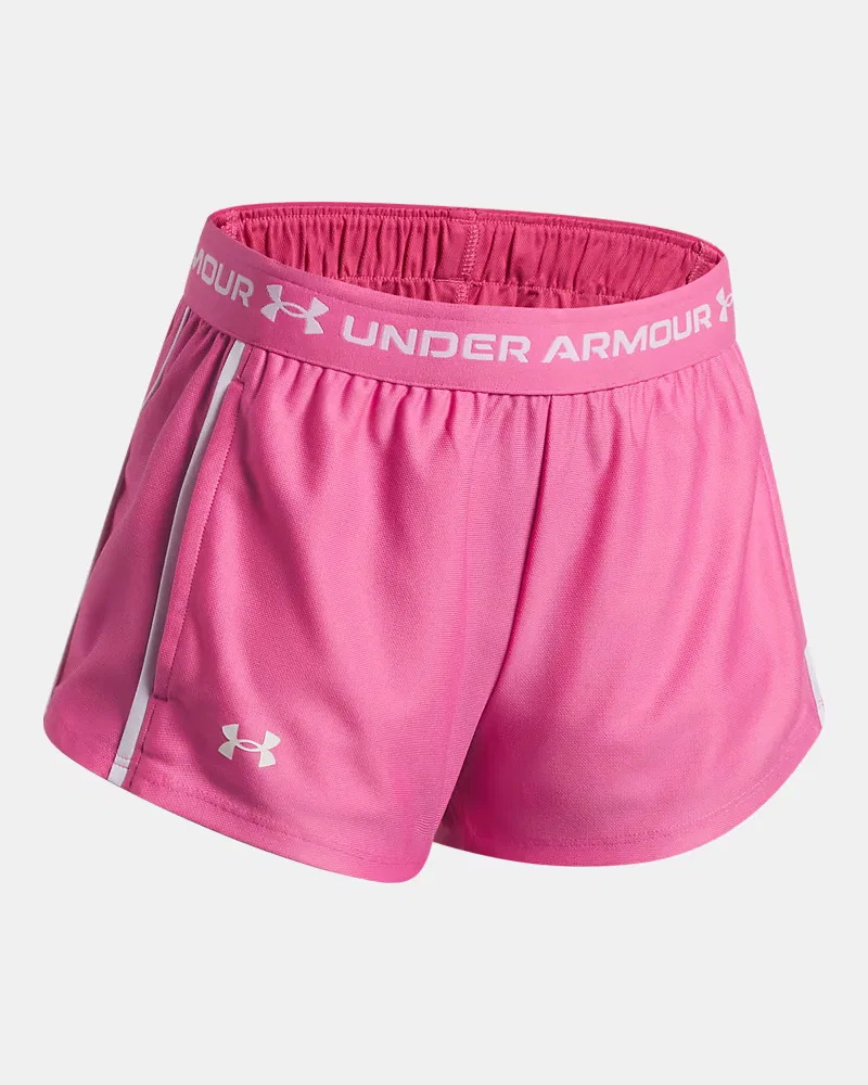 Детские шорты быстросохнущие из переработанного полиэстера UA Tech Play Up UnderArmour, Pink Frenzy/White — фото 3