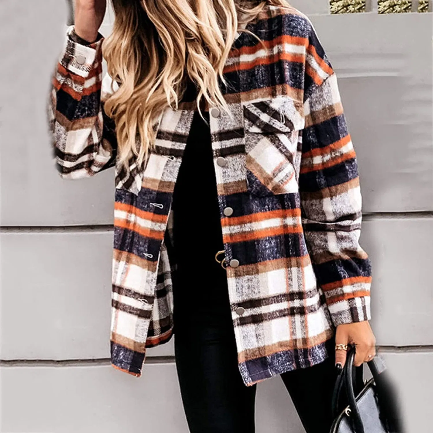 Женская дождевик-куртка с капюшоном, клетчатая, oversize, Blu — фото 3