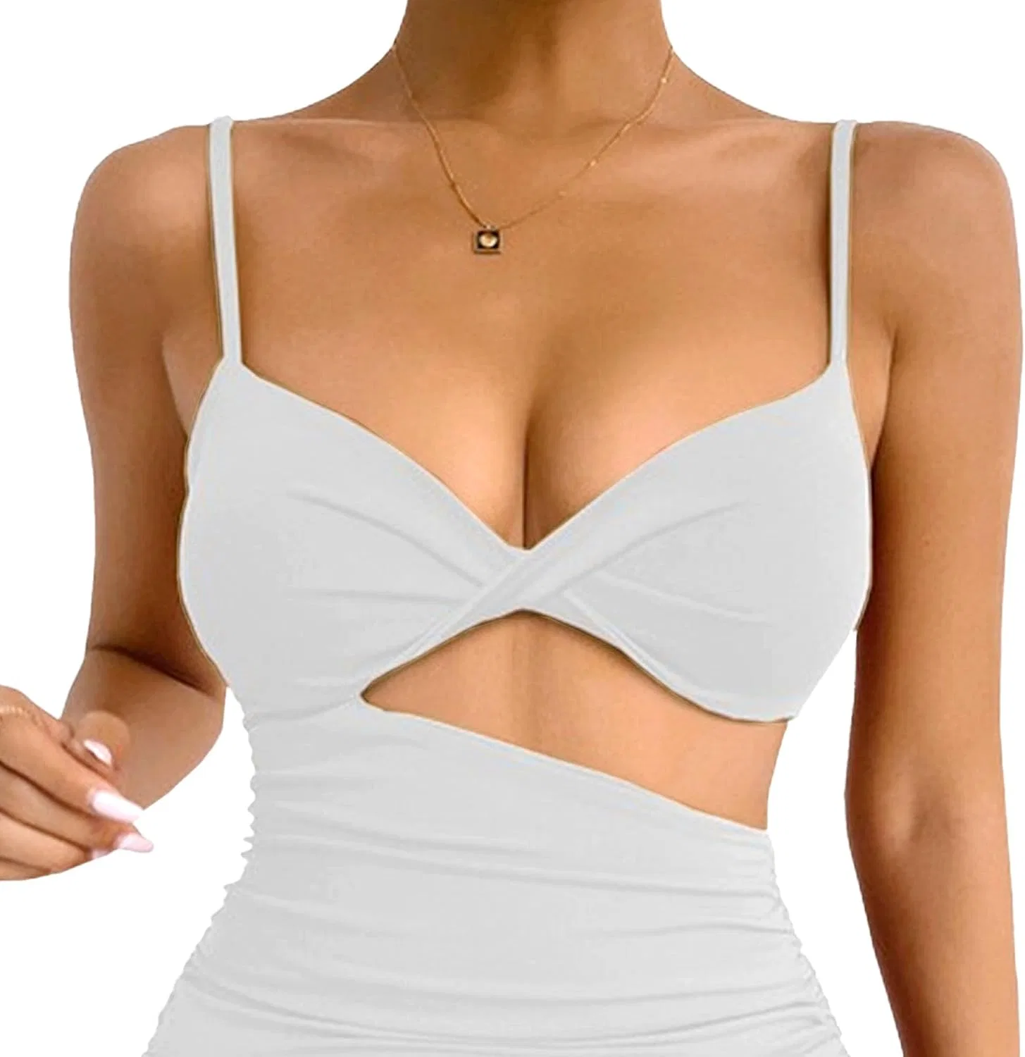 Женское облегающее мини-платье с вырезами и скрученным узлом Spaghetti Strap Backless, White — фото 3