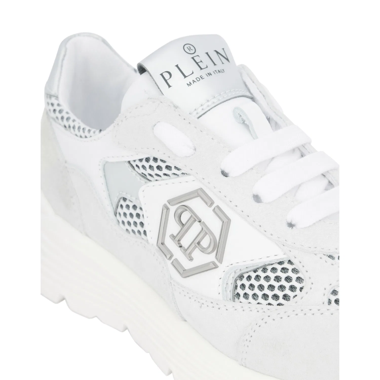 Детские кроссовки из замши и сетки Philipp Plein, White/Silver — фото 2