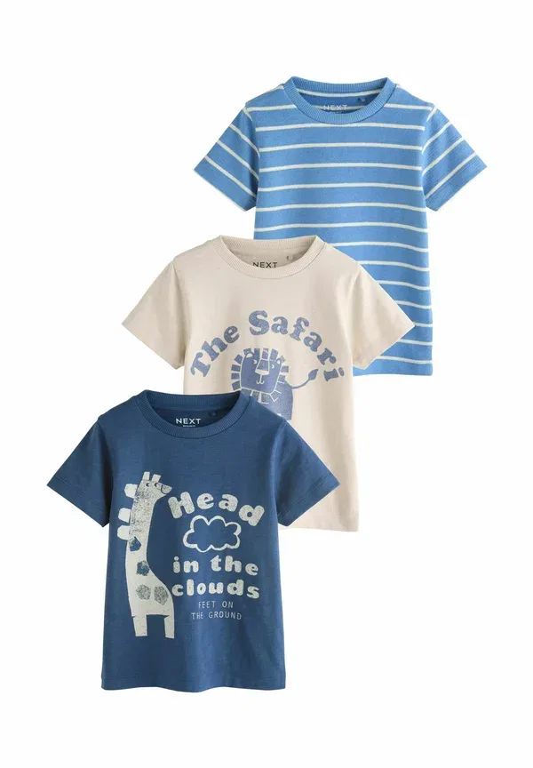 Футболки 3 штуки, принт, Regular fit - short sleeve graphic t-shirt 3 pack, Next Safari, синий