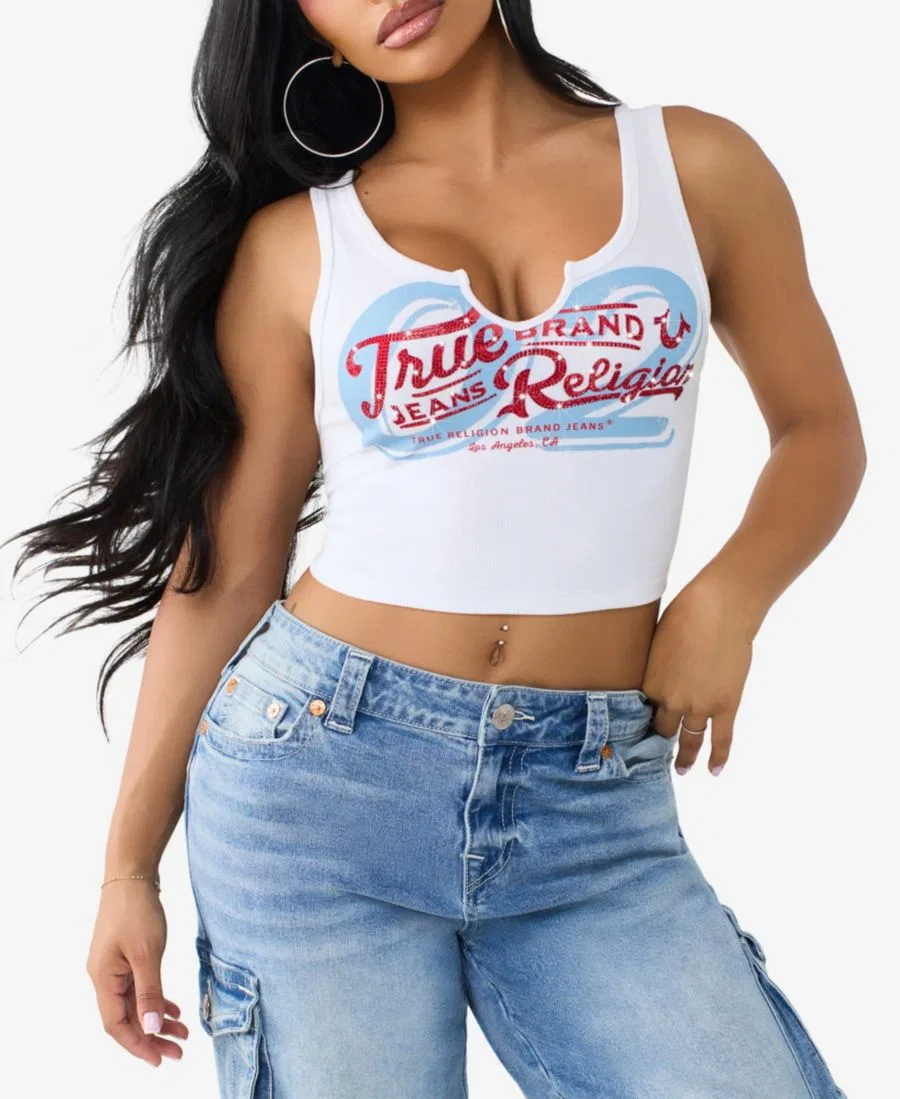 Топ с вырезом каре и ребристой текстурой True Religion, Optic White