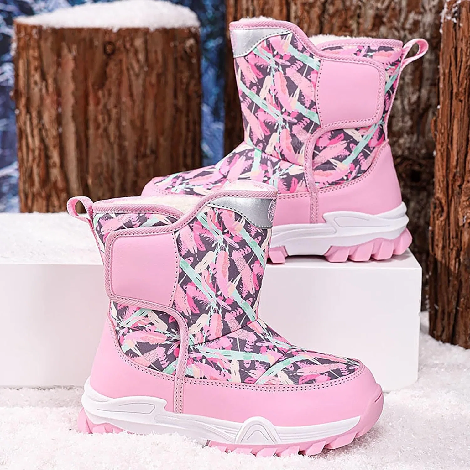 Детские зимние сапоги для девочек с принтом Snow Boots, Pink — фото 2