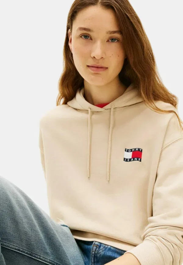 Худи свободного кроя с капюшоном Felpa donna sabbia Tommy Hilfiger, Beige, бежевый — фото 4