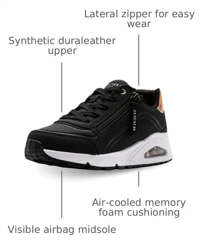 Детские кроссовки для девочек с молнией Uno Gen1-Zip and Stride Skechers, Black/Rosegold — фото 3