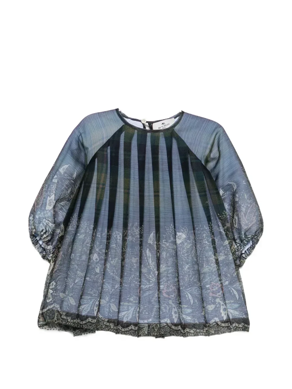 Плиссированное платье с цветочным принтом Etro Kids, синий
