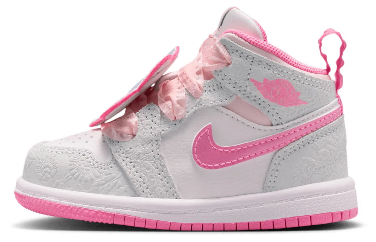 Кроссовки для девочек Jordan 1 Mid SE, цвет Vast Grey/Pink Glow/Sail — фото 2