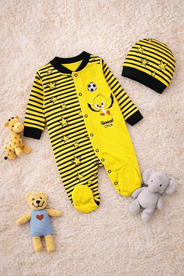 Детский комбинезон для новорожденных в полоску Fan Baby Hat Romper Fenerbahçe Set of 2 Daphkids, Yellowvert