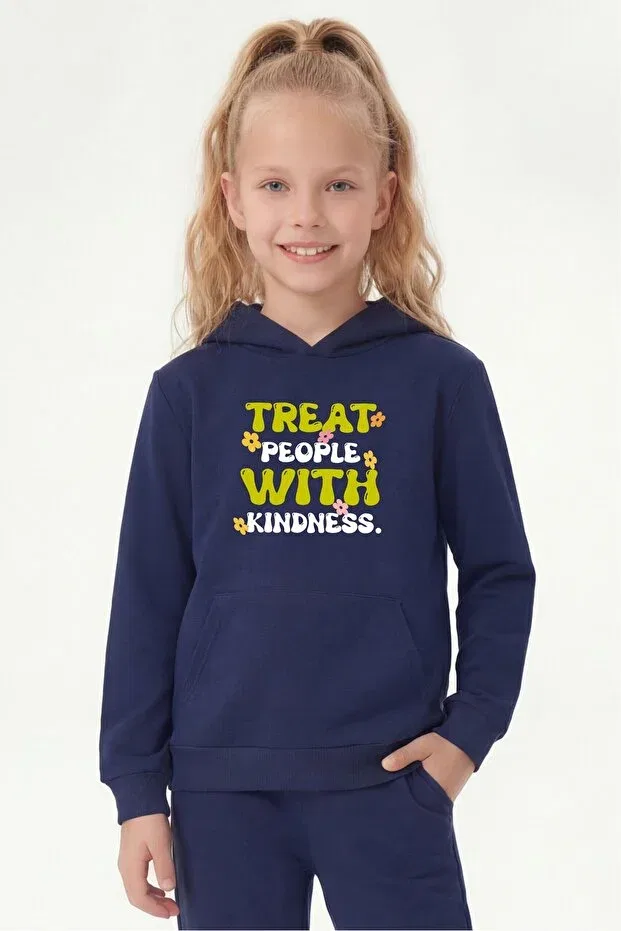 Детское худи для девочек с принтом Kangaroo pocket hooded print detailed girls' kangaroo top Panios Kids, Navy Blue — фото 3