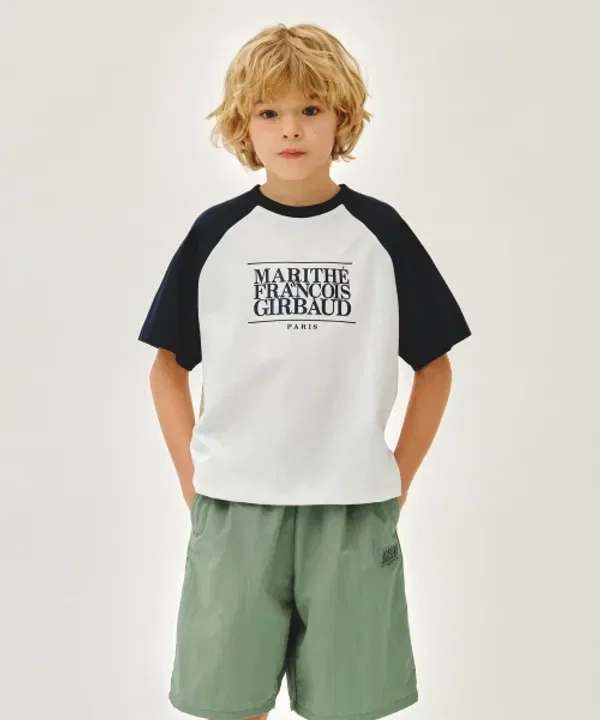 Футболка с логотипом raglan oversized, Marithé Kids, темно-синий