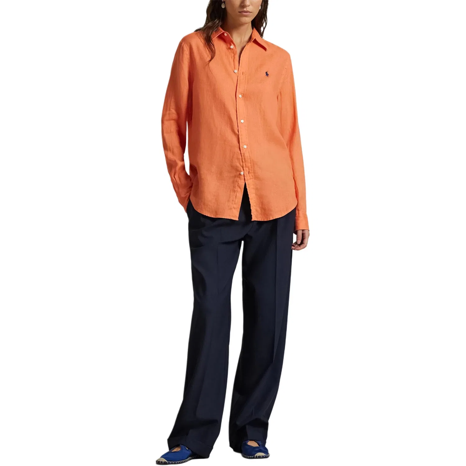 Женская рубашка с вышитым логотипом, с закругленным низом Polo Ralph Lauren, True Orange — фото 3