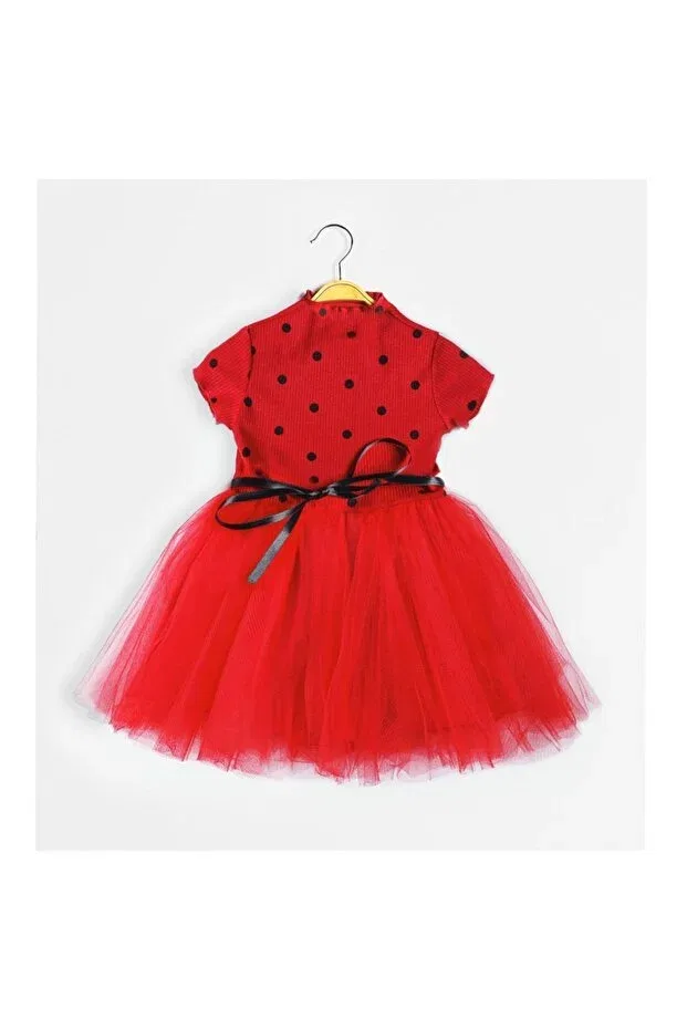Детское платье для девочек с принтом Linda short sleeve girl princess fluffy al red polka dot flexible lycra tulle tutu dress Şirin Şeyler Butiği, Al Red — фото 4