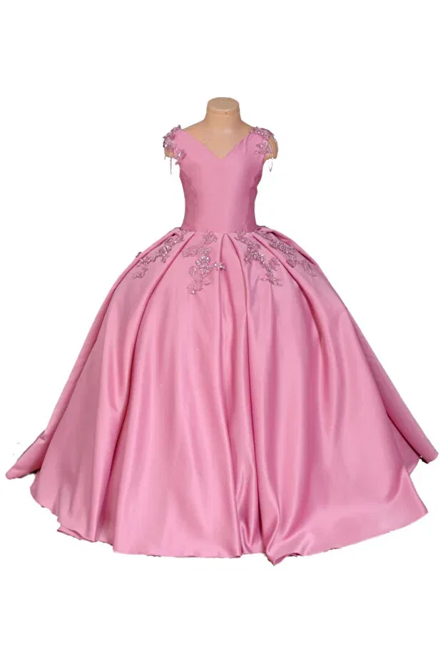 Детское платье для девочек без рукавов Satin Turtleneck Girl's Evening Dress Ege Kostüm, Pink