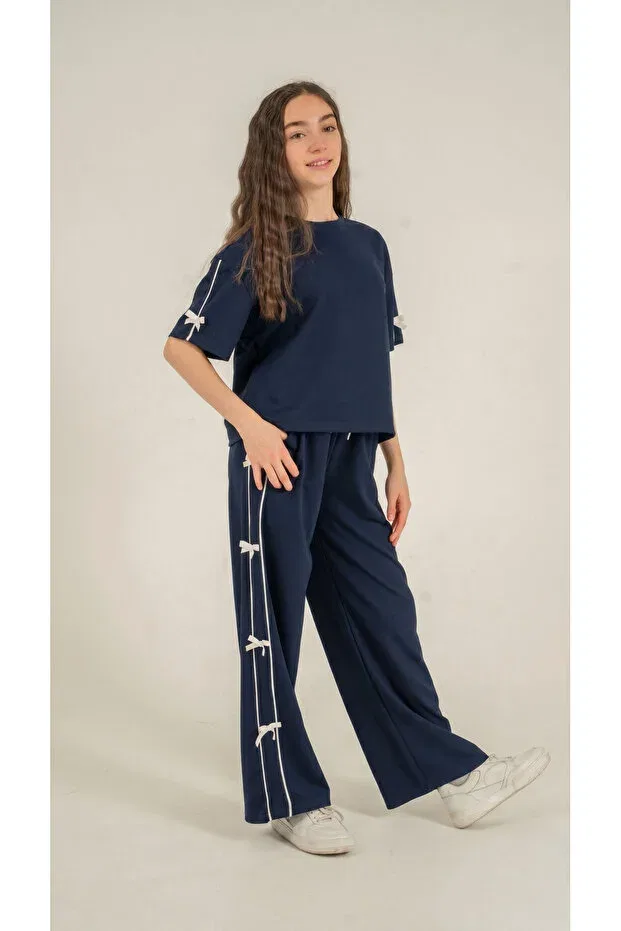 Детский спортивный комплект для девочек с принтом Mışıl Kids, Navy Blue — фото 2