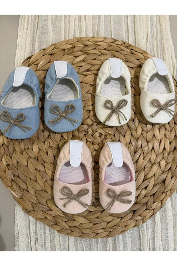 Детские пинетки для девочек с бантом Luna Kids Store, Бежевый — фото 2