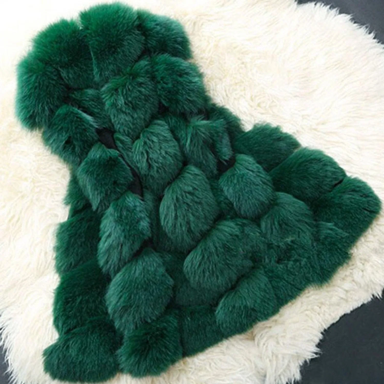 Женский жилет без рукавов с искусственным мехом Warm Faux Fur Coat, Verde — фото 2