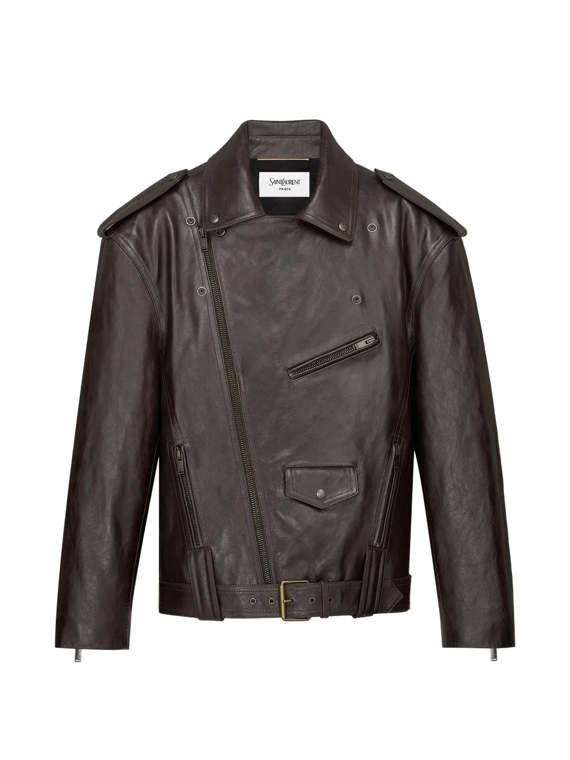 Байкерская куртка с поясом Saint Laurent, коричневый