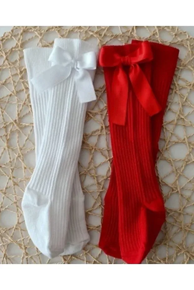 Детские носки для девочек с бантом Özkardeşler Baby, Red And White