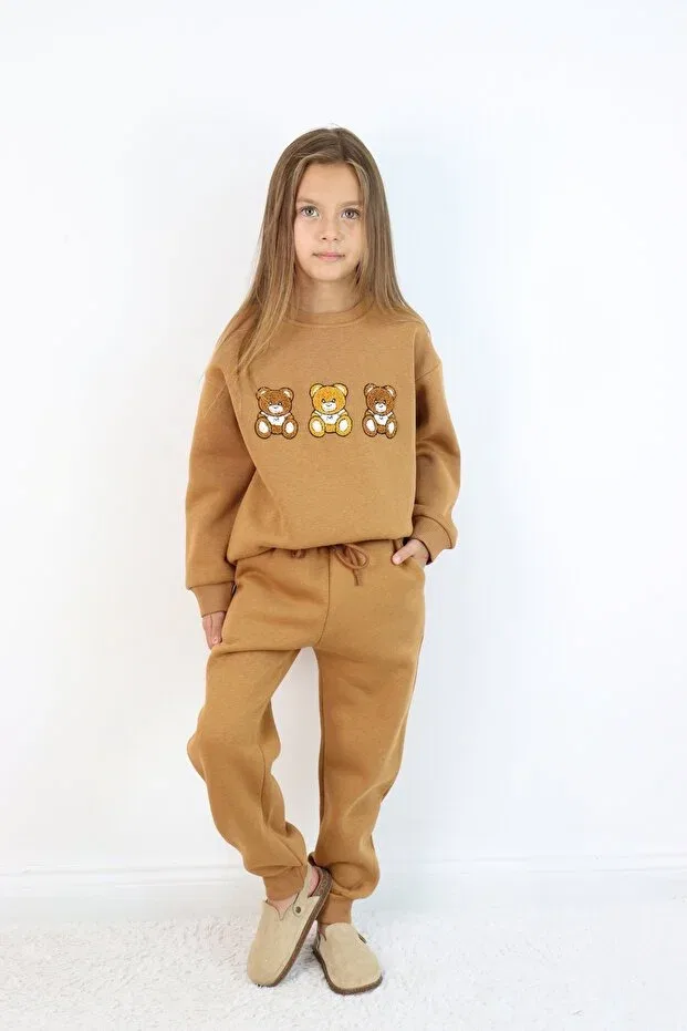 Детский комплект для девочек с вышивкой Teddy Bear Embroidery 3 Thread Oversize Raised Stitch Set Harika Kids, Brown