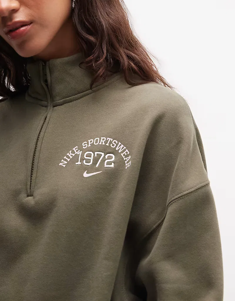 Флисовая куртка Nike Studio Fleece оверсайз с застежкой-молнией до середины груди, хаки — фото 3