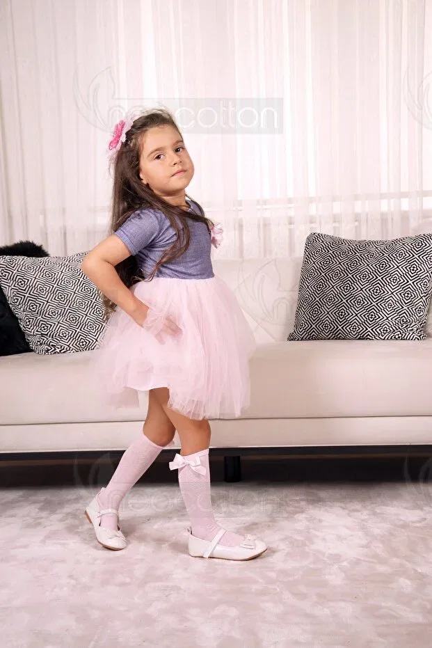 Детское платье из фатина с принтом Neocotton, Navy-Pink