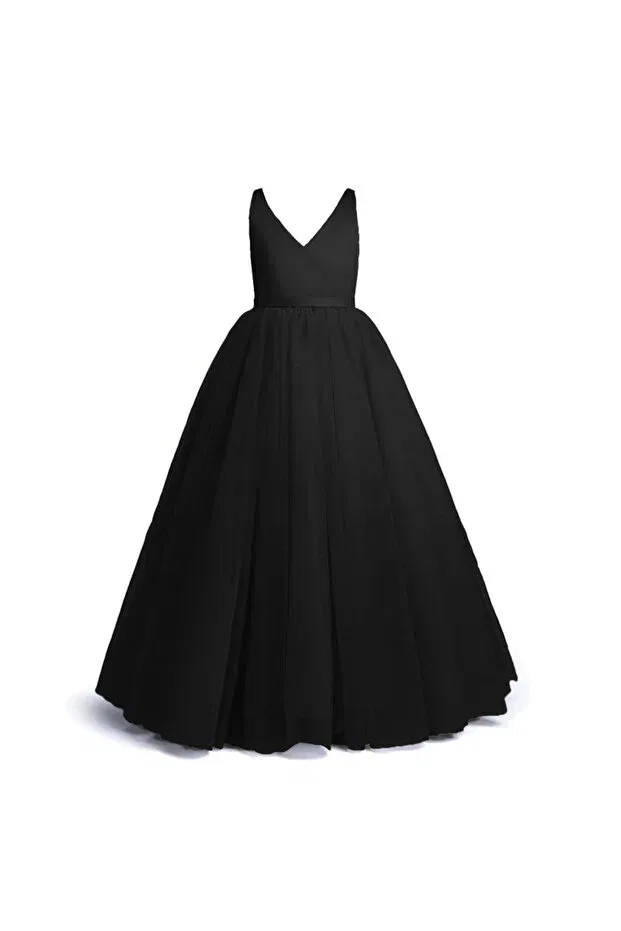Детское платье для девочек из сатина с V-образным вырезом Copy - girl child dress dress princess dress bow wedding party prom elbis Melek Golden, Black