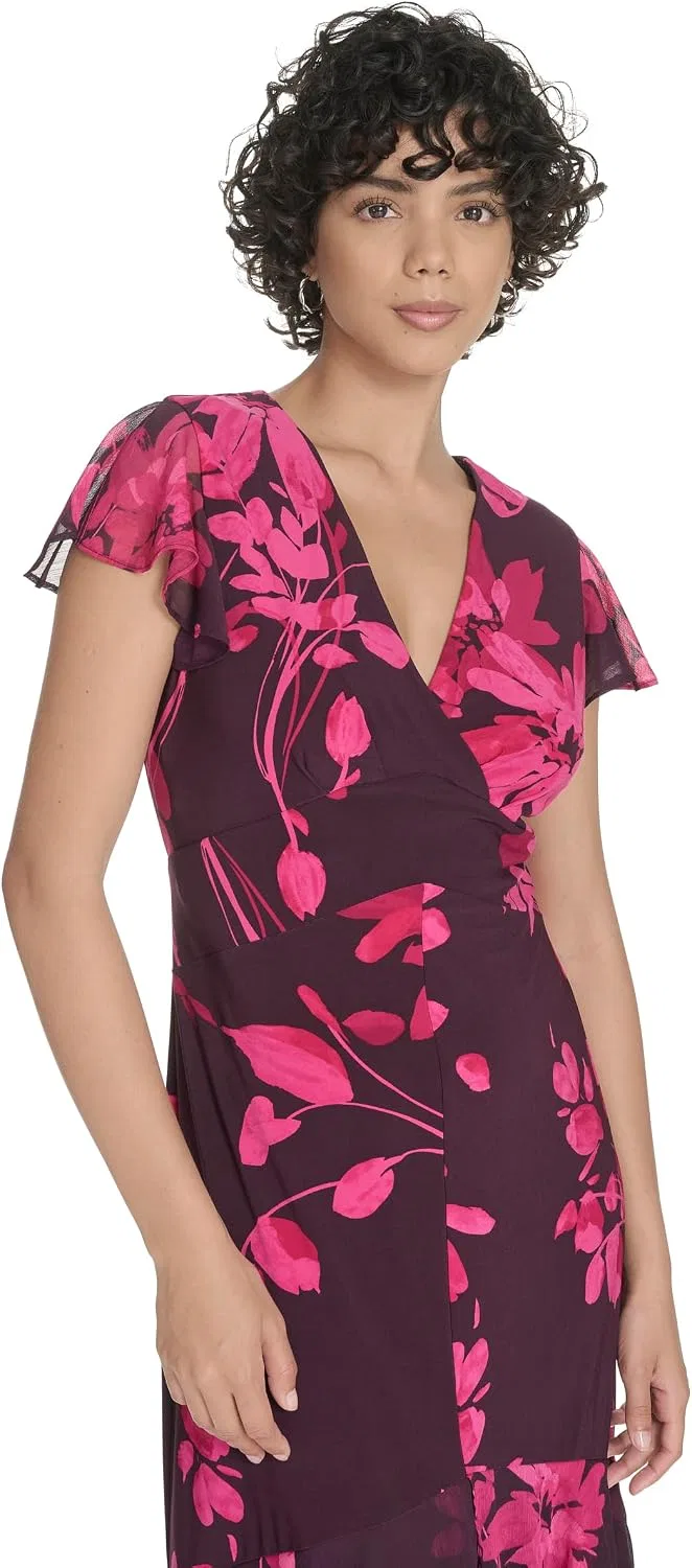 Женское платье-миди с рукавами-воланами Tommy Hilfiger, Wineberry Multi — фото 2