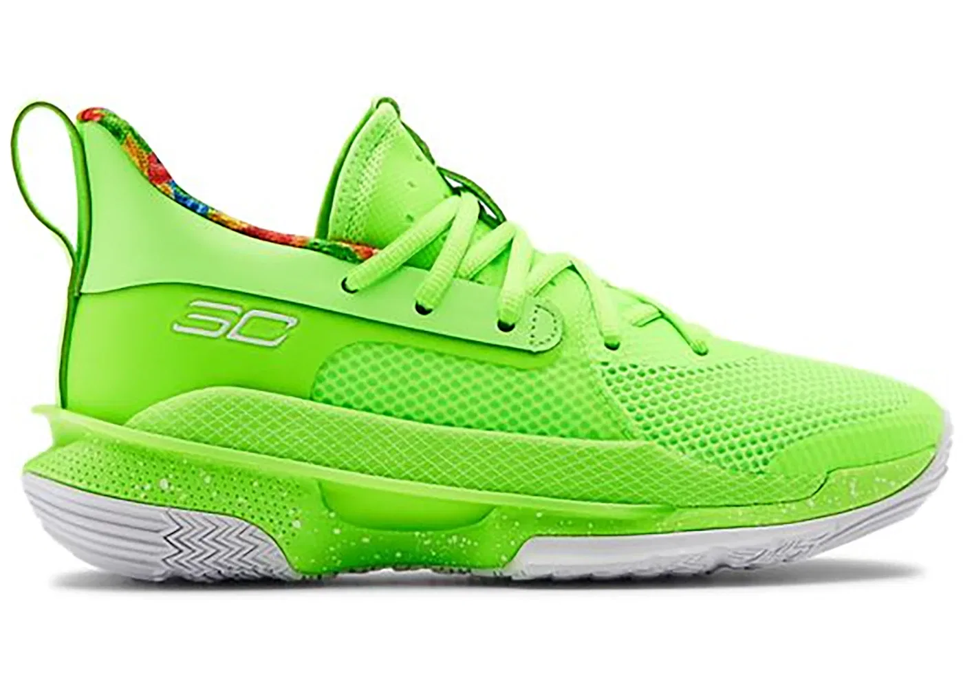 Детские кроссовки для баскетбола с двухслойной амортизацией Under Armour Curry 7, Lime Light/Phosphor Green