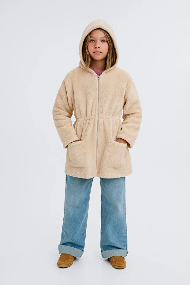 Детская куртка для девочек плюшевое с капюшоном Esila Kids, Beige
