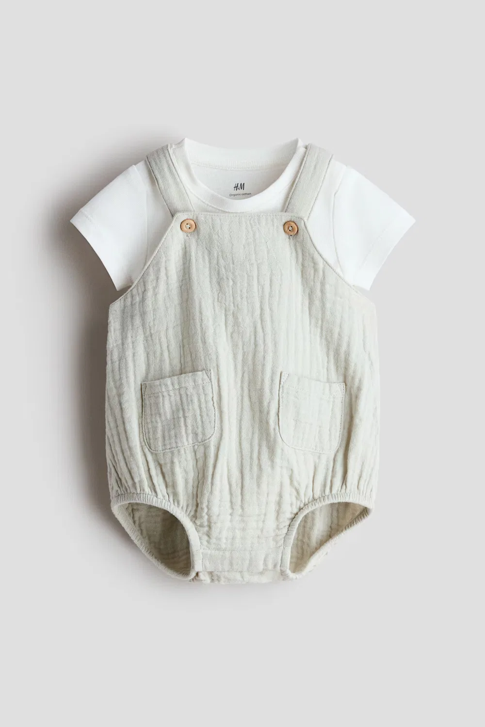 Комплект из двух предметов из хлопка H&M, Helles Mattgrün/Weiß